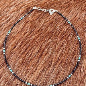 Seed Bead Necklace -Black and Blue